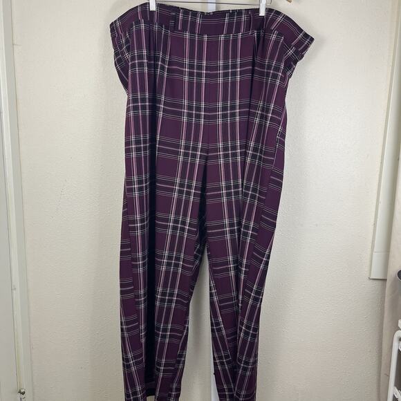 NWT Torrid Purple Plaid Wide Leg Pants Plus Size 5 5X No Belt - Picture 2 of 5